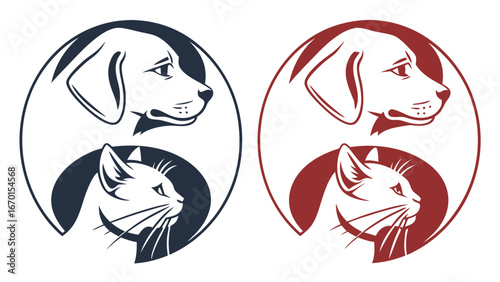 Pet Logo Design Dog and Cat Yin Yang Style Vector Illustration.
