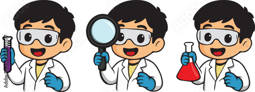 set of scientist cartoon