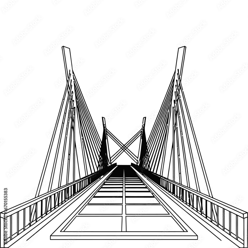 Fototapeta premium cable-stayed bridge architectural design spanning a waterway in a metropolitan area showcasing engineering excellence and structural innovation for urban development projects.