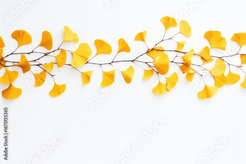 Yellow ginkgo tree border plant leaf white background.