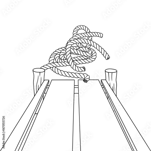 rope on dock nautical rope coiled on wooden dock creating a maritime atmosphere at the waterfront perfect for travel or marine-themed designs