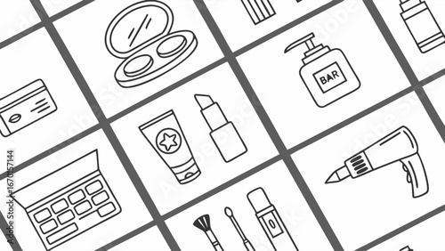 Beauty and Cosmetics Icons in Grid Pattern.