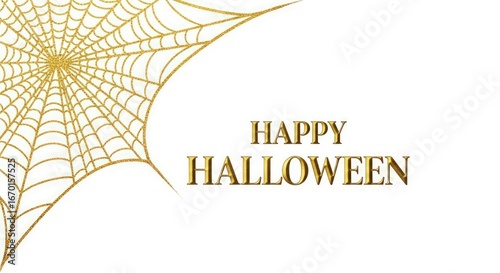 Elegant golden spiderweb design wishes Happy Halloween with festive sparkle