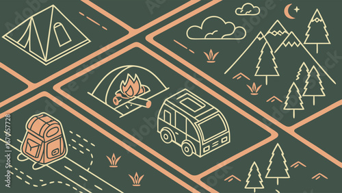 Camping Adventure Map Illustration.
