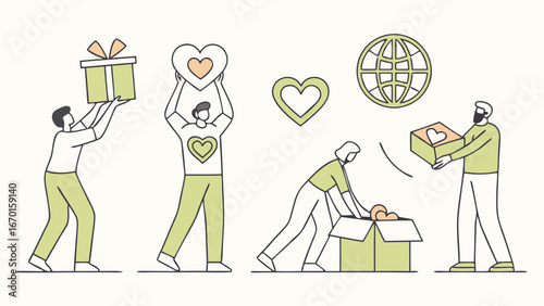 Charity Volunteer and Giving Illustrations.