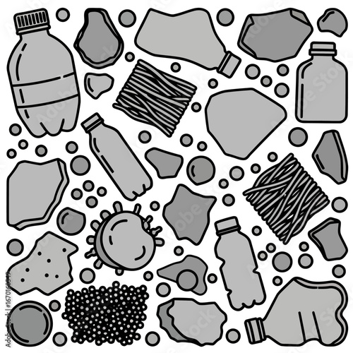microplastic pollution background assortment of plastic debris and microplastics scattered showcasing environmental concerns and the pervasive nature of plastic waste ideal for awareness campaigns