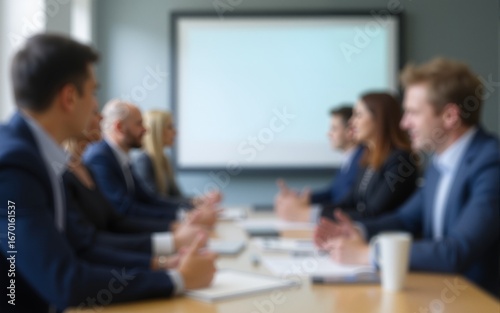 Defocused board of directors meeting blurred background. High quality