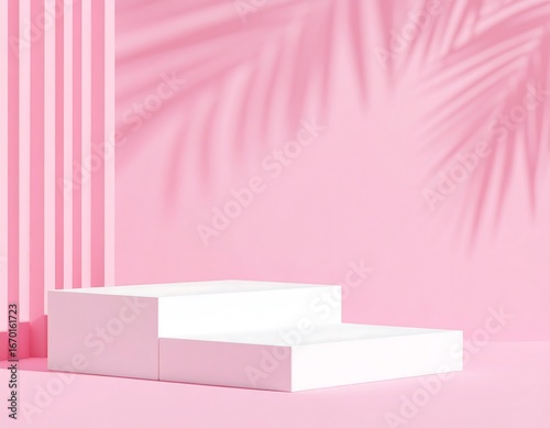 Pink minimalist display podium with shadows