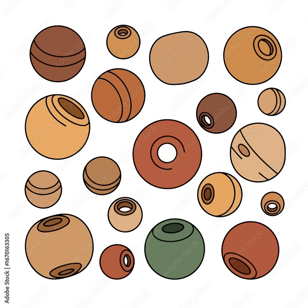 Obraz premium Wooden beads assortment an earthy mix of round craft beads for jewelry making arts and crafts projects and unique design accents with natural charm