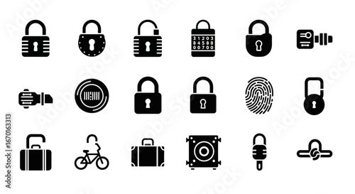 Collection of Secure Locks Icons: A meticulously curated collection of lock icons, representing the core concepts of security, privacy, protection, and safety across various aspects of life.