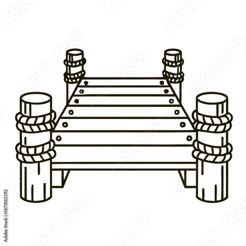 wooden pier illustration a simple line drawing of a wooden pier with rope-wrapped posts perfect for nautical themes creating a serene and coastal vibe