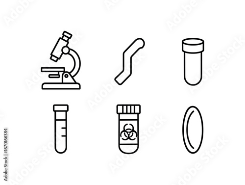 simple outline stroke icon isolated on white background: lab microscope stage clip eyepiece tube test vial bio sample optic lens