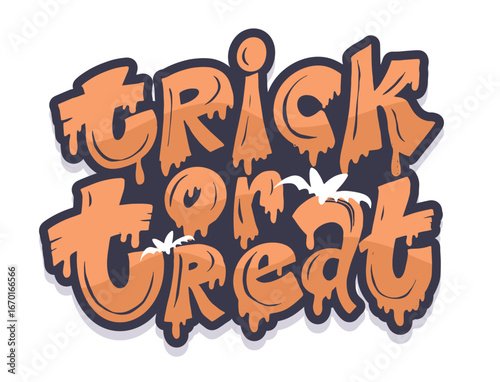 Happy Halloween set - Trick or treat – funny cute  hand drawn doodle lettering label, t-shirt design, mug print, sticker print. 100% hand drawn vector