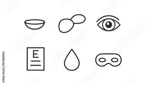 simple outline stroke icon isolated on white background: contact lens eye patch eye socket test tear drop eye mask
