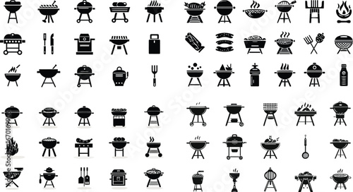 Barbecue Grills, Equipment, and Food Icons VECTOR