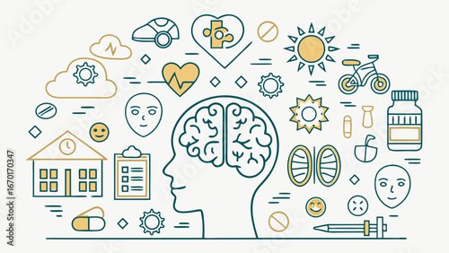 Mental health wellness brain healthcare infographic vector illustration mind psychology therapy lifestyle healthy wellbeing happiness positive thinking balance life medical medicine treatment care su.