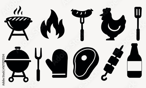  Grill Icons Collection  BBQ Essentials in Silhouette 