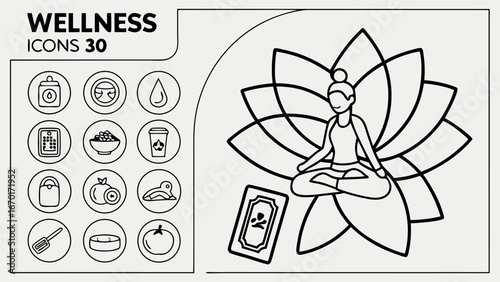 Wellness Icons Set Yoga and Healthy Lifestyle.