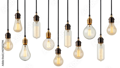 hanging light bulbs isolated on transparent background isolated on white background