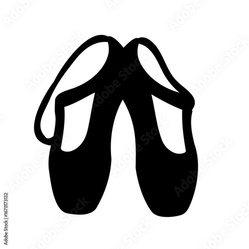 Black silhouette of ballet pointe shoes, ready for a dancer to wear