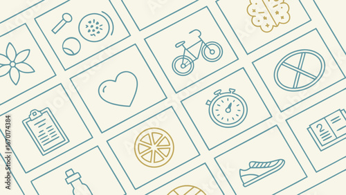 Collection of Health and Fitness Line Icons for Wellness Design Projects.