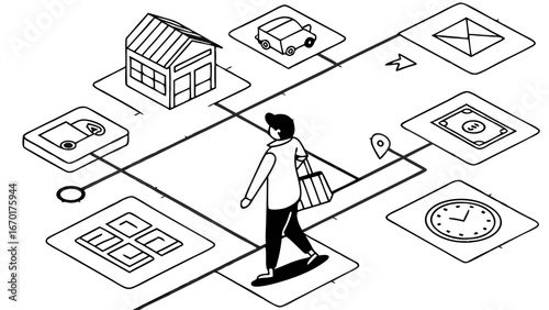 Illustrative Conceptual Diagram of a Shopping Journey with Digital and Physical Components.