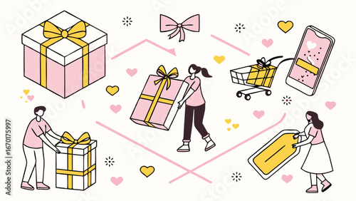 Shopping and Gift Giving Illustration.
