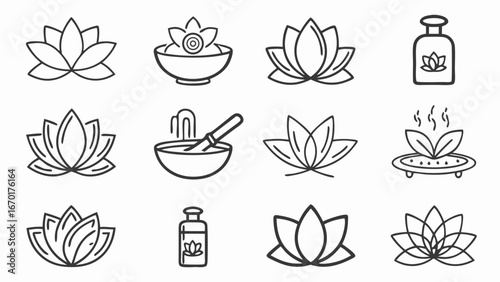 Lotus Flower Icons for Wellness Spa and Beauty.