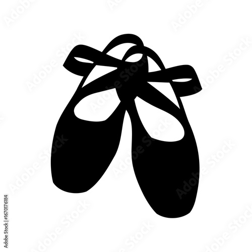 Silhouette of Ballet Pointe Shoes with Ribbons and a White Background