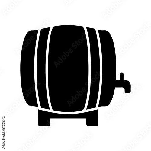Silhouette of a classic wooden barrel with tap for beverage storage
