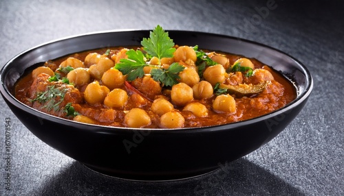 chole or chana masala served in a black bowl