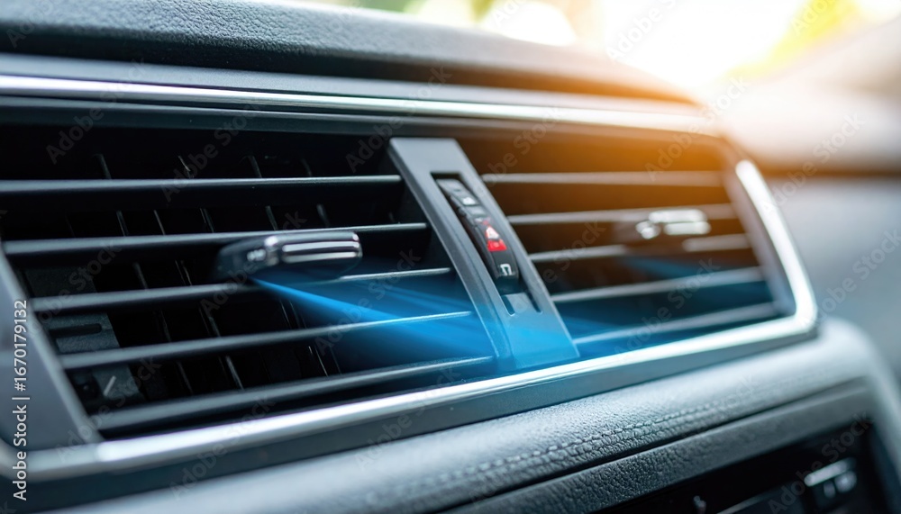 Obraz premium car air conditioning vent with blue airflow lines, illustrating climate control and cooling technology inside a modern vehicle