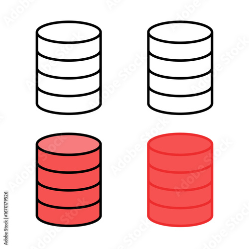 Database Cylinder icon . in stroke, black and colored vectors collection isolated on white background.