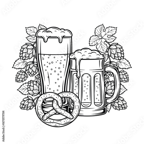 Refreshing Beer and Pretzel Illustration A Classic Oktoberfest Combination