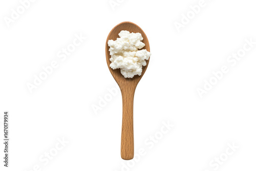 Kefir on a Wooden Spoon: A close-up captures a generous spoonful of creamy, probiotic-rich kefir nestled in a rustic wooden spoon, inviting health and wellness.