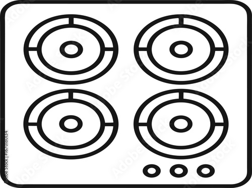 Electric stove icon
 Minimalist black line icon of an electric stove top with four circular burners,.