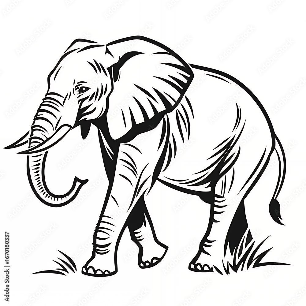 Obraz premium Elegant Black Ink Silhouette of an Elephant on White Background