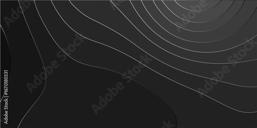 Abstract silver black background with Topographic line map pattern. abstract wavy and curved lines background. linear map. Dark seamless design. Bold tile able isolines pattern. Vector illustration.