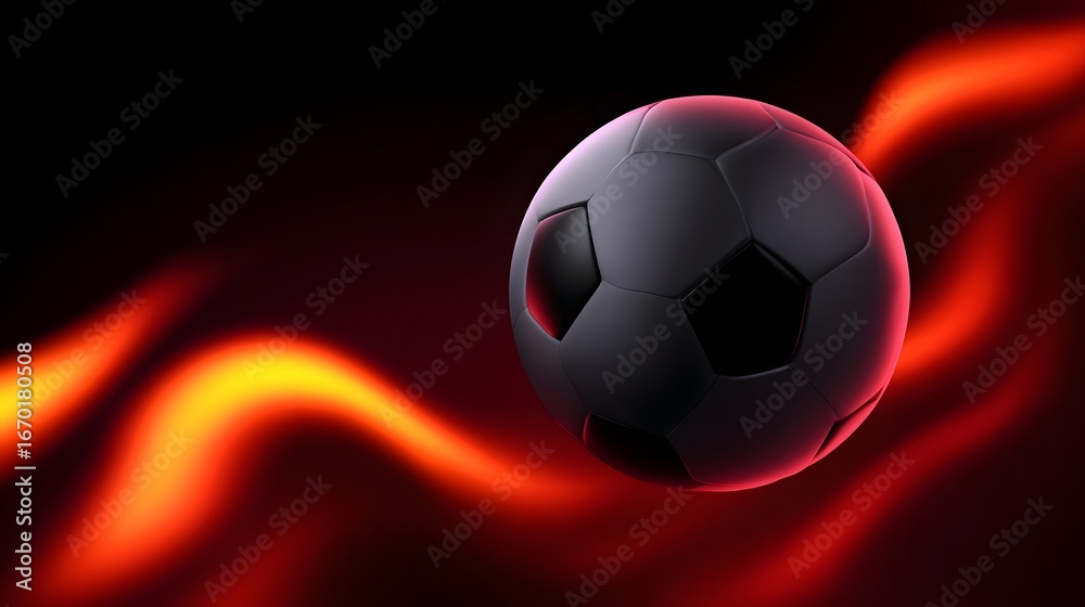 Obraz premium Glowing soccer ball surrounded by fiery motion