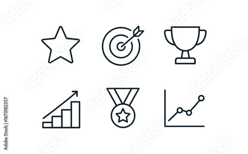 simple outline stroke icon isolated on white background: ambition goal arrow trophy stand career ladder medal mark progress line