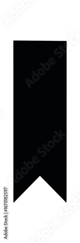 black solid flat vector vertical ribbon with cut tail isolated on white