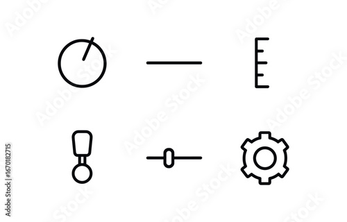 simple outline stroke icon isolated on white background: adjustment knob fine line scale mark tuning peg slider bar setting dial