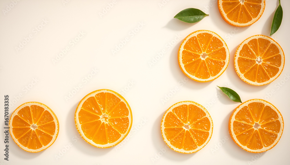 Fototapeta premium Fresh orange slices with soft pastel light