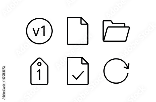 simple outline stroke icon isolated on white background: version document page folder sheet number tag file mark update icon