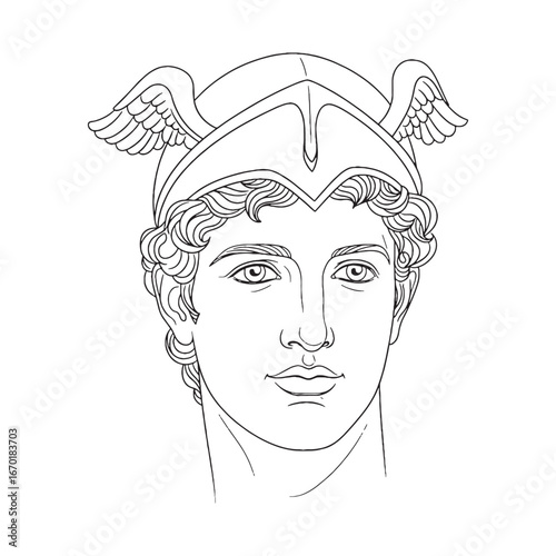 Celestial Hermes Line Art – Messenger God of Olympus Drawing – Hermes Drawing – Vector of Hermes – Hermes Outline – Greek God Lineart