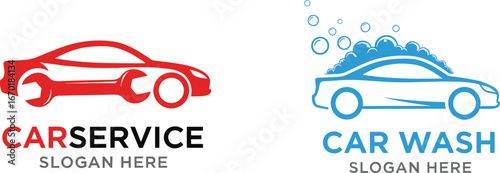 Car service logo, car wash icon, automotive branding design, repair and cleaning symbol, vehicle maintenance, garage, soap, wrench, bubbles, modern