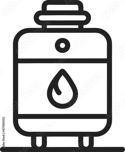 Gas water heater icon
 Minimalist black line icon of a water heater with flame symbol.