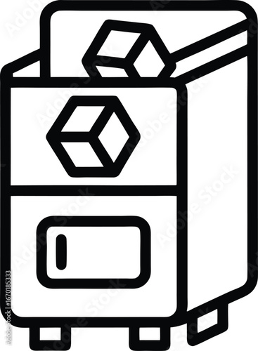 Ice maker machine icon
 Minimalist black line icon of an ice maker machine with ice cubes.





