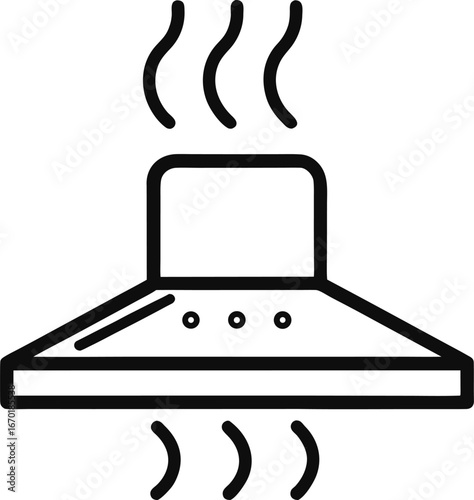 Kitchen hood icon
 "Simple black line icon of a kitchen exhaust hood with steam rising."
