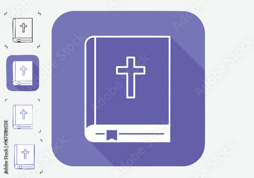 Purple Icon of a Bible with a Cross.